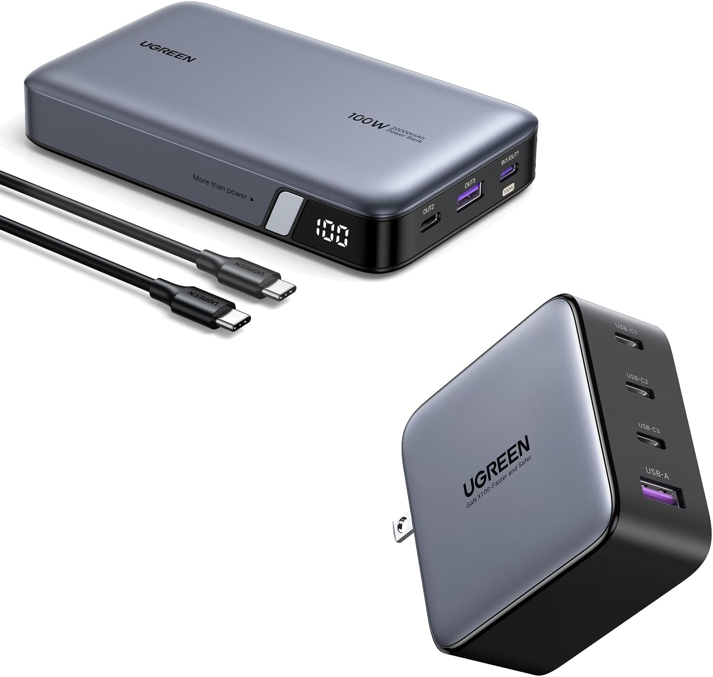 UGREEN 100W 20000mAh Power Bank Bundle with 100W USB C Charger