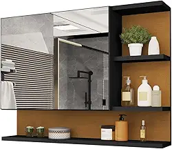 Armario Espelheira Para Banheiro 1 Porta Cleópatra (Preto/Flexcollor)