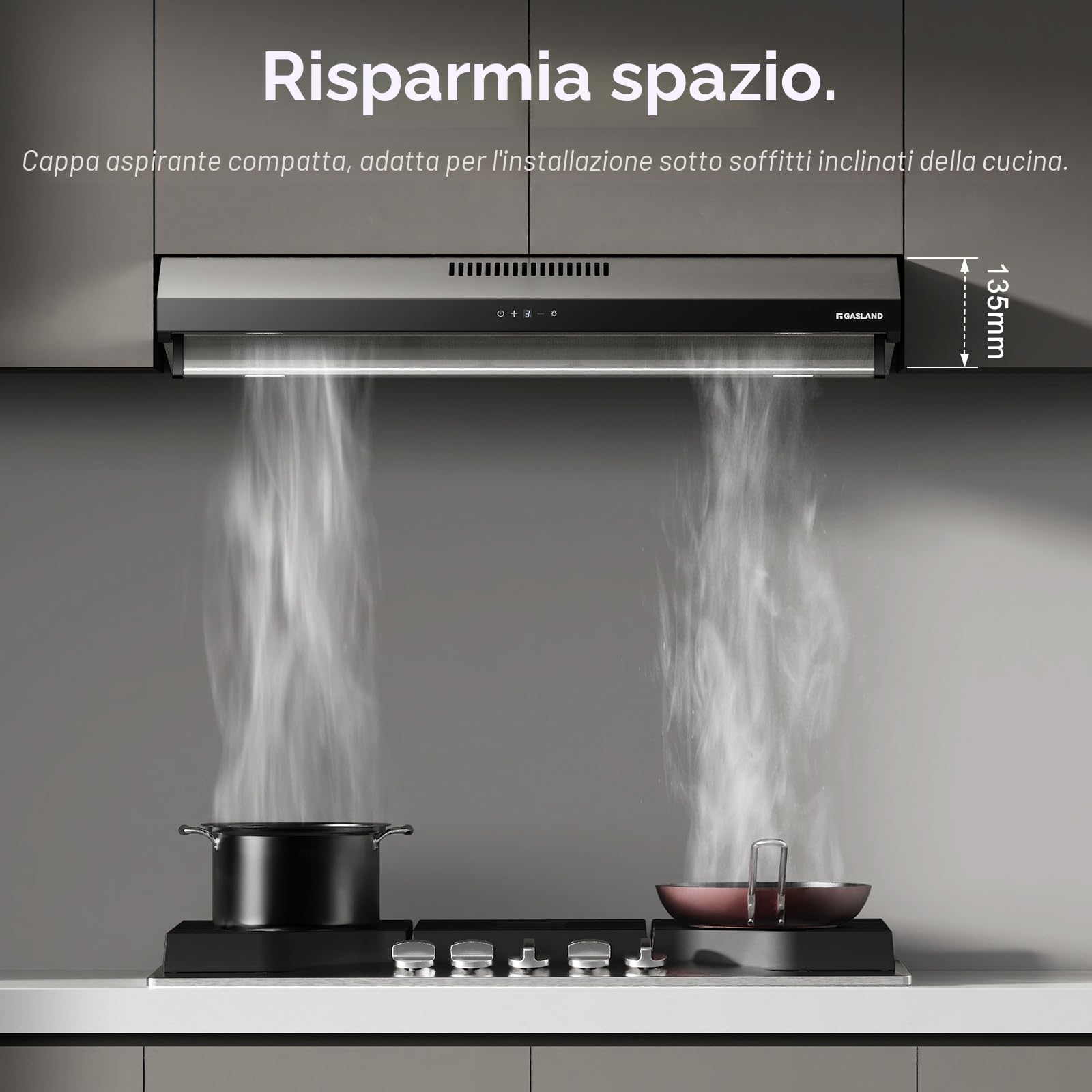 GASLAND UC90SS Cappe a Doppio Motore 90 cm, Aspirazione & Ricircolo, Silenziosa, 361 m³/h, 3 Velocità Touch, Filtro a Carbonio CF198, Acciaio Inossidabile