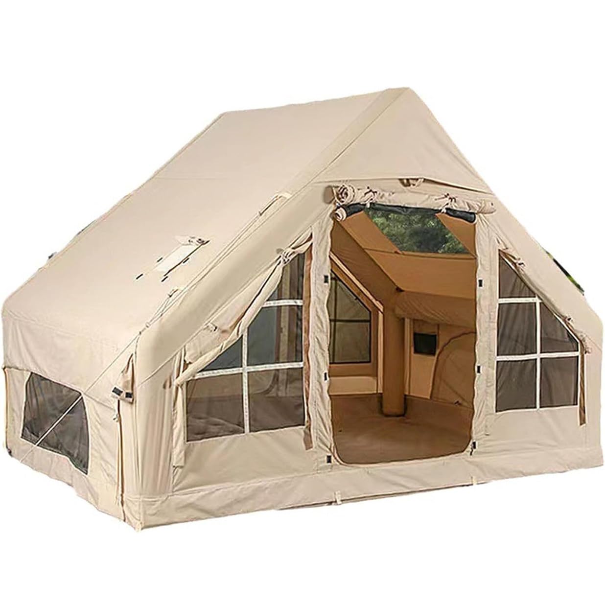Tenda da campeggio gonfiabile per 3-5 persone, pop up all'aperto con 2 porte e 4 finestre in rete, 4 stagioni antivento, facile installazione per il glamping familiare