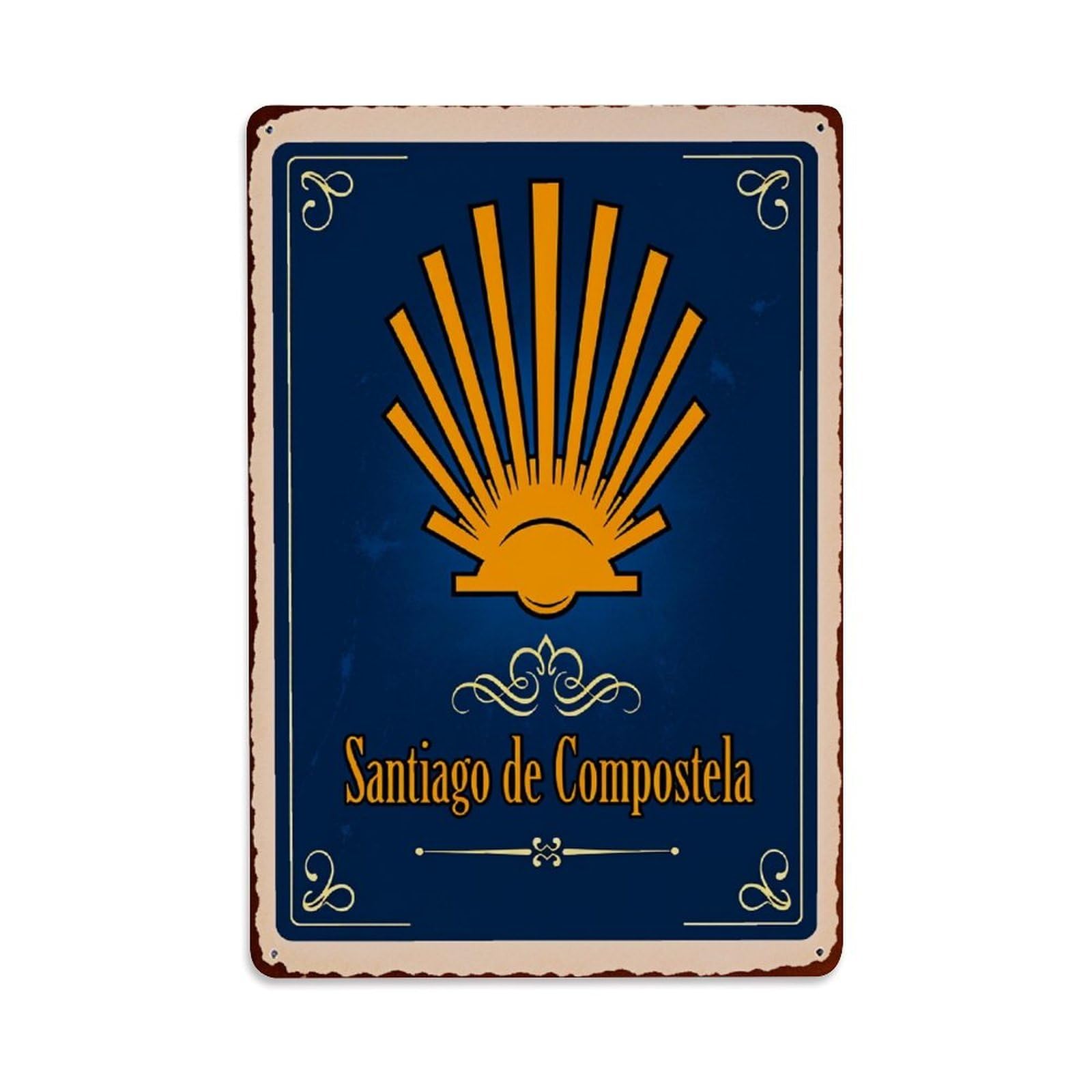 Lzwbntey Vintage Shell Symbol Santiago De Compostela Metal Tin Sign Retro Wall Decor For Home Bar Garage Cafe, Indoor & Outdoor Decorative Metal Poster, 8X12 Inch