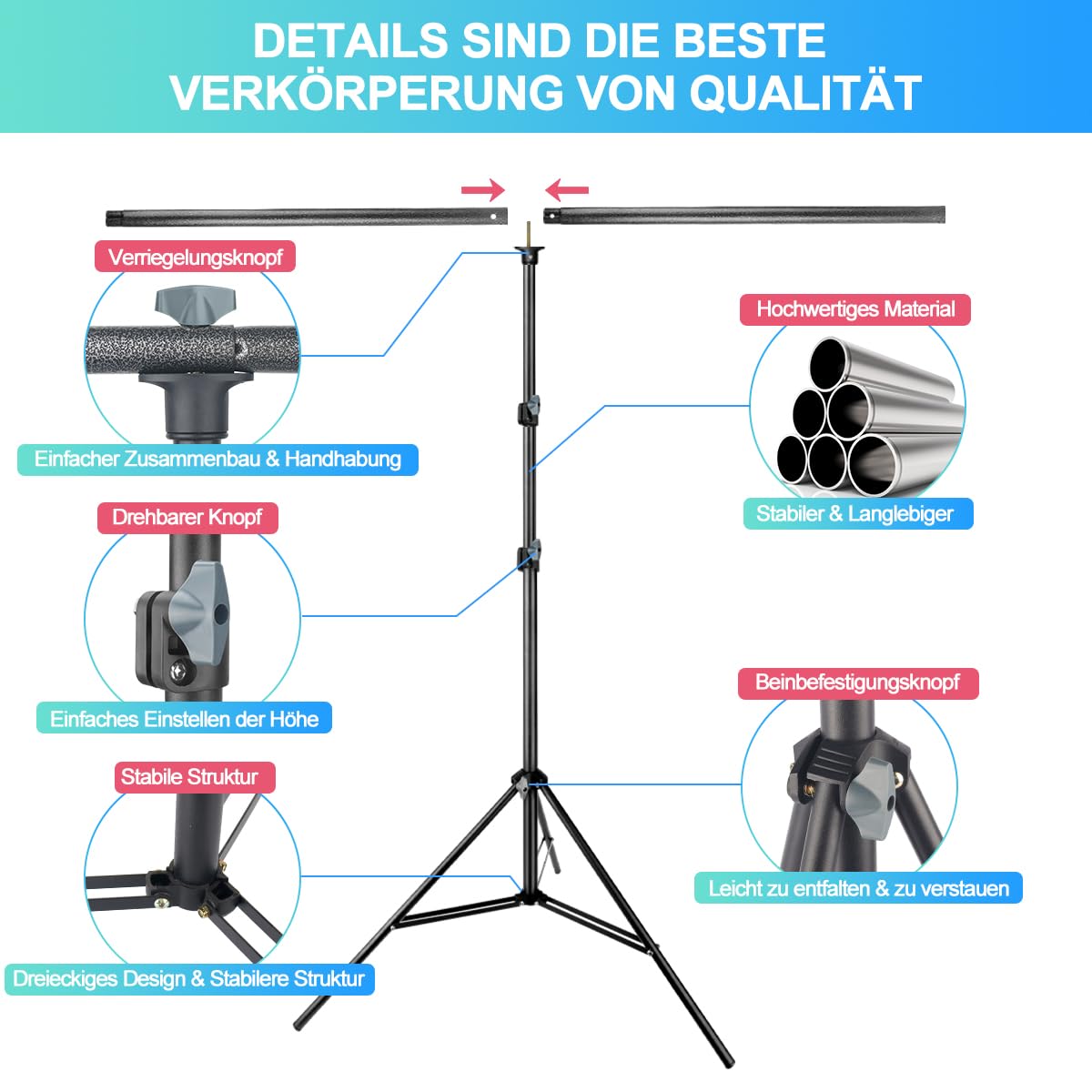 Andoer Kit per sfondo fotografico 1,5 x 2 m / 5 x 7 piedi