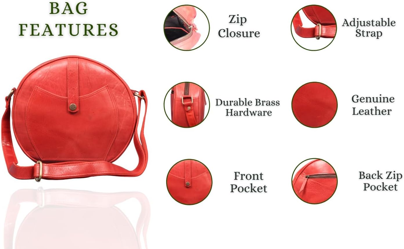 Madosh, Women's Leather Round Crossbody Bag Ladies Shoulder Circle Sling Handbag Fashion Purse