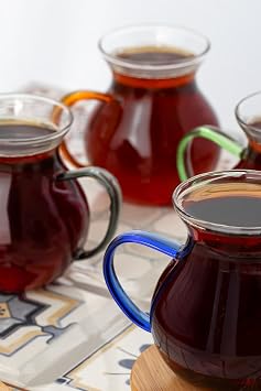 Porsima Lm-0035 Ehli Keyf 4 Piece Tea Set for 4 Persons – 200 Ml Chubby Cup Set with Borosilicate Glass Handles