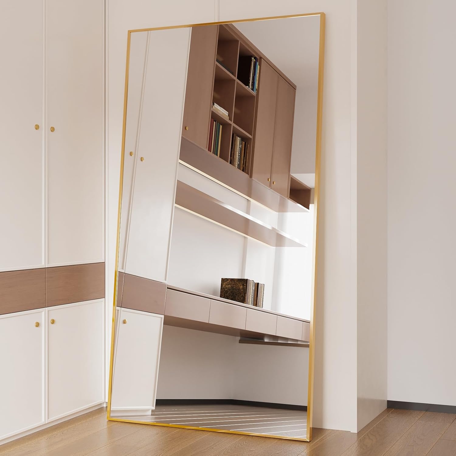 Beauty4U 76" x 37" Large Full Length Mirror with Stand, Gold Wall Mounting Full Body Tempered Mirror for Living Room, Bedroom - Image 7