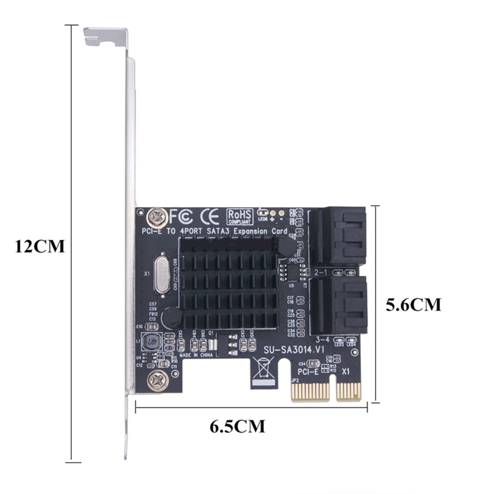 WANGCL Karta PCIE SATA 4 porty 6 Gbps SATA 3.0 Karta PCIE z 4 kablami SATA Uchwyt montażowy i radiatory