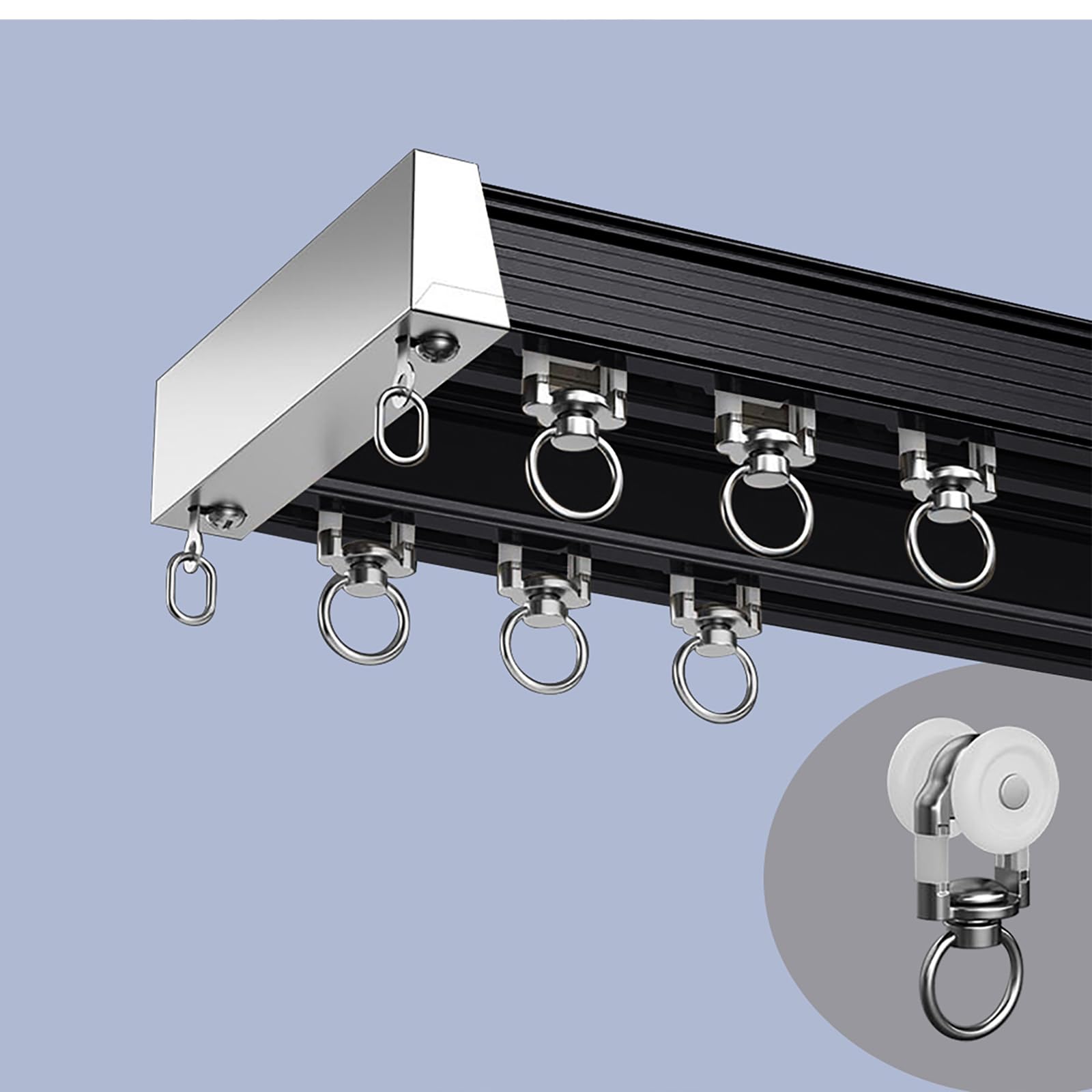 TIPIACE Double Curtain Track Luxurious Heavy Conjoined Curtain Rails Nano Silence Track for Home,Customized Length and Ceiling or Wall Mount (Black)