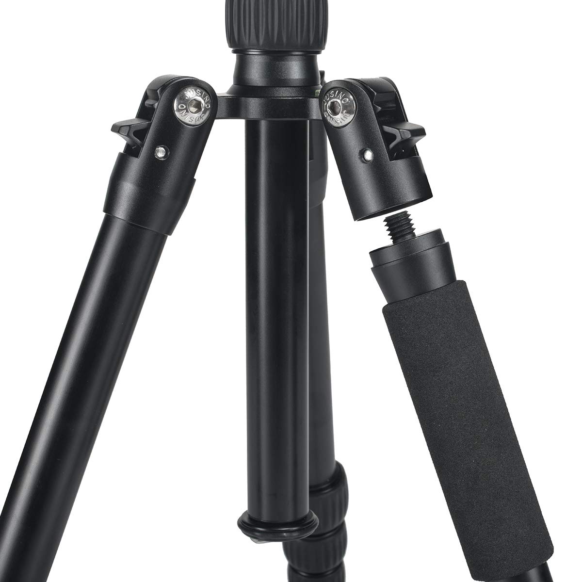 JUSINO TK-225S Traveller leichtes Reisestativ mit Monopod-Funktion (Schwarz) Max. Höhe 124cm, Belastbar bis 5kg - Ink. Transporttasche, Aluminium