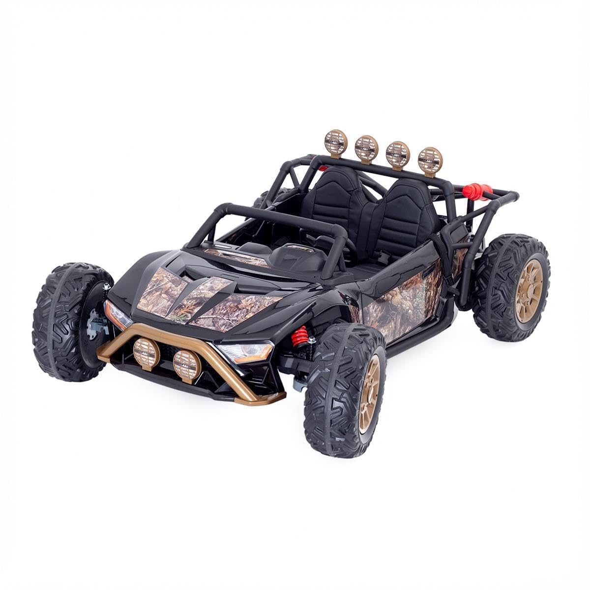 Allpax Elektro Kinderfahrzeug Riesen Buggy 168 cm – 24V Akku, 2×250W Motor, 2-Sitzer, 2,4 GHz Fernbedienung, MP3/USB/Bluetooth, Ledersitz & Eva-Reifen – Camouflage Schwarz