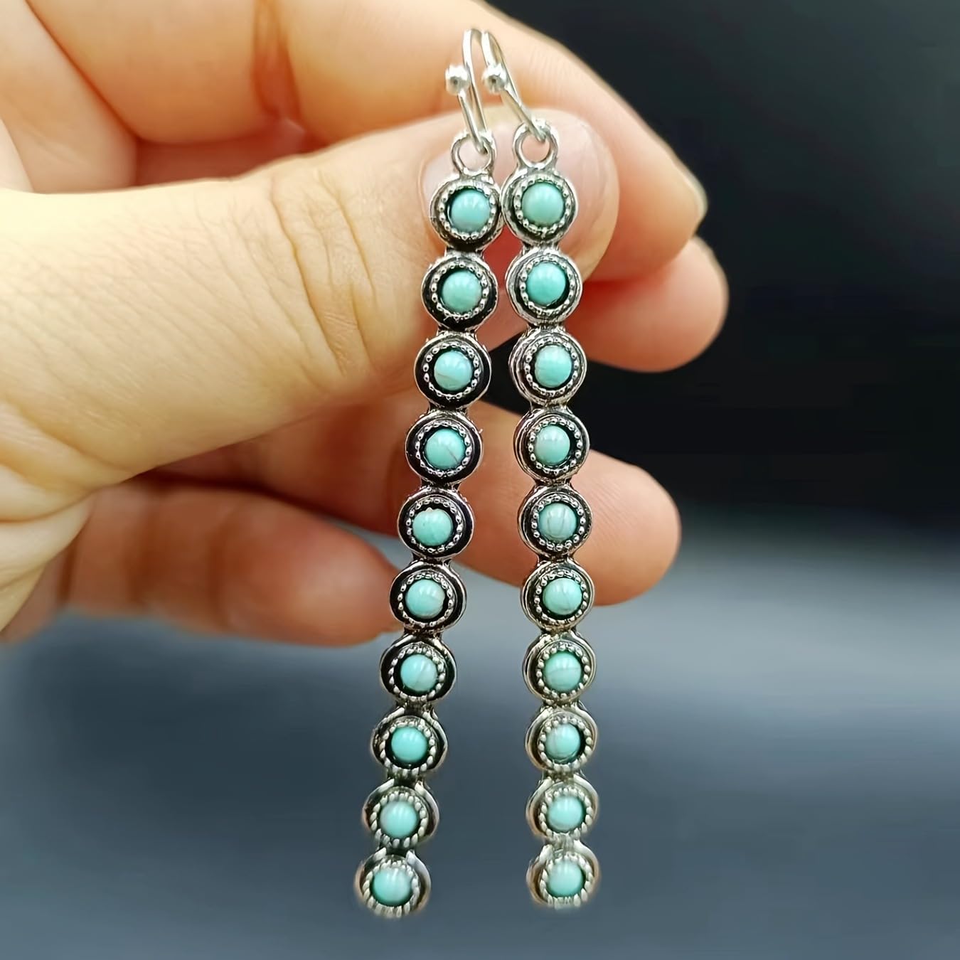 18K Gold Plated Bohemian Long Dangle Earrings with Turquoise Beads – Vintage Silver-Plated Drop Statement Earrings for Women - Image 3