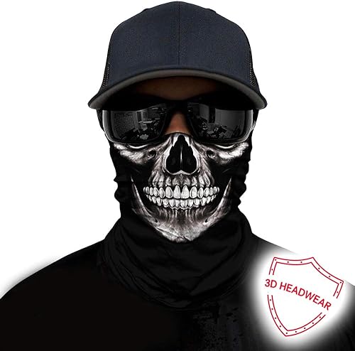 Miniatura 29 de Obacle - Tapabocas con cuello polar y de estilo de pañuelo contra el polvo y el sol para hombre y mujer Calavera Azul Ojo y Nariz