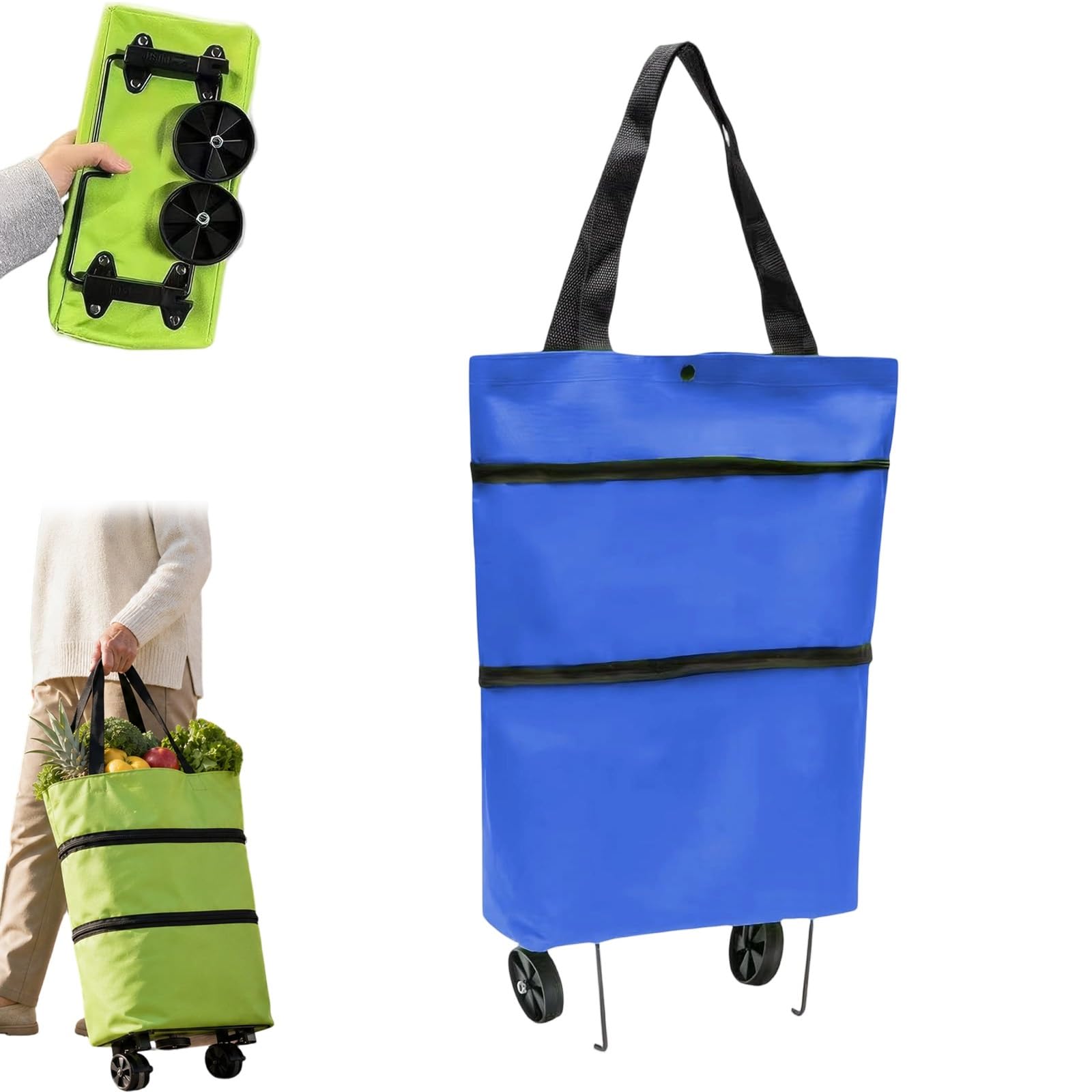 2-in-1 Foldable Shopping Cart, Lightweight Foldable Grocery Trolleys