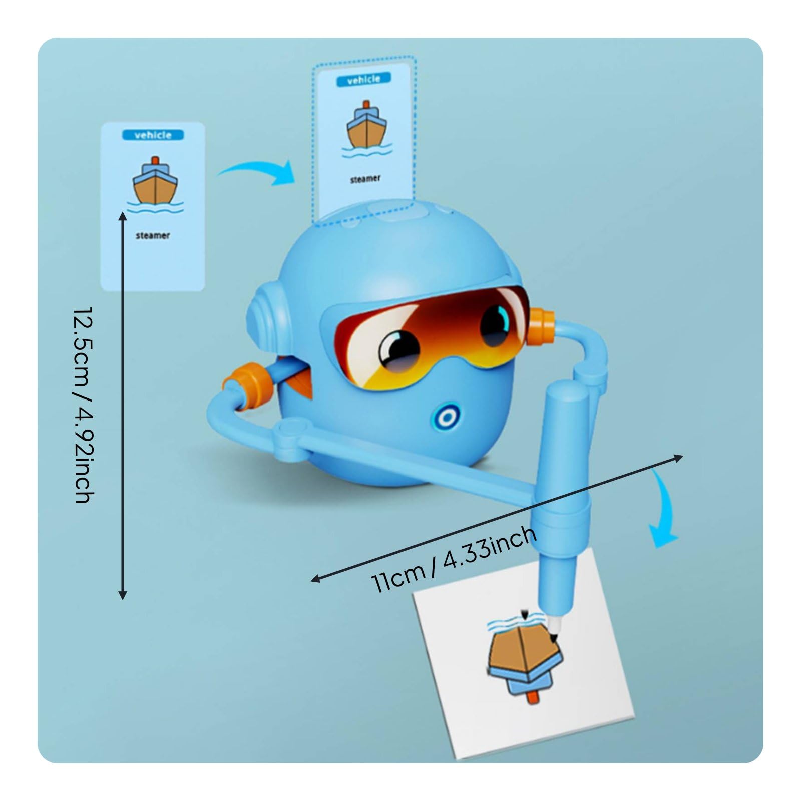 Robot da Disegno Bambini Giocattolo Educativo Pittura Automatica Guida Carte Lettura 0.3s Musica Accompagnamento Sviluppo Motricità Fine Materiale, Blu, Senza Penne