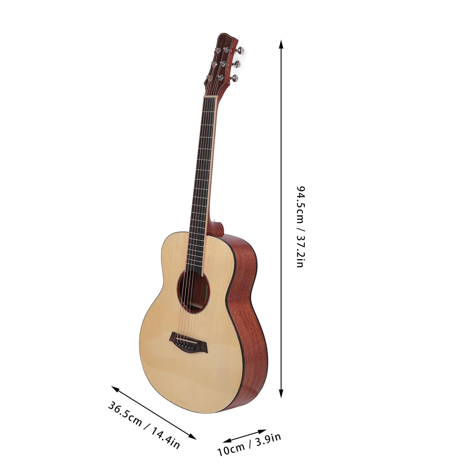 Folk Guitar Acoustic Guitar Irin 3670 36 Cal Drewniany Instrument dla Początkujących Dorosłych Dzieci, Maureta świerkowy z Tunerem Torebki (Nature Wood Kolor)