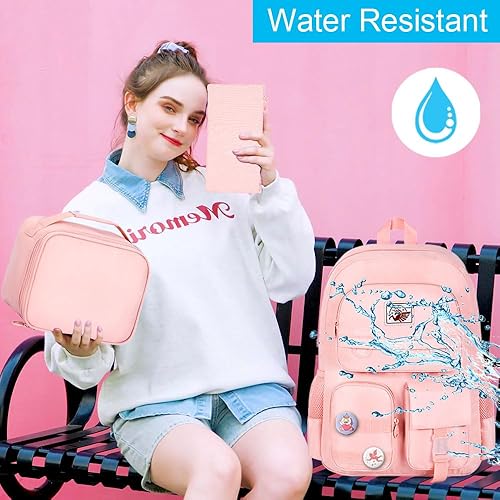 Miniatura 2 de Mochila para laptop para niñas, mochila escolar universitaria, 15.6 pulgadas, bonita mochila antirrobo resistente al agua para adolescentes, Rosa