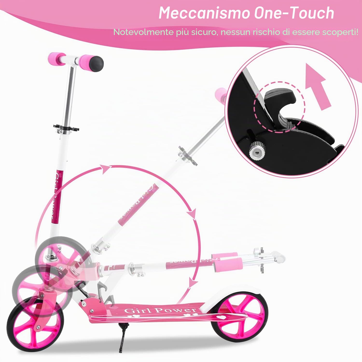 Monopattino per bambini, regolabile in altezza per 5 anni, monopattino per bambini con ruote da 190 cm, pieghevole con tracolla
