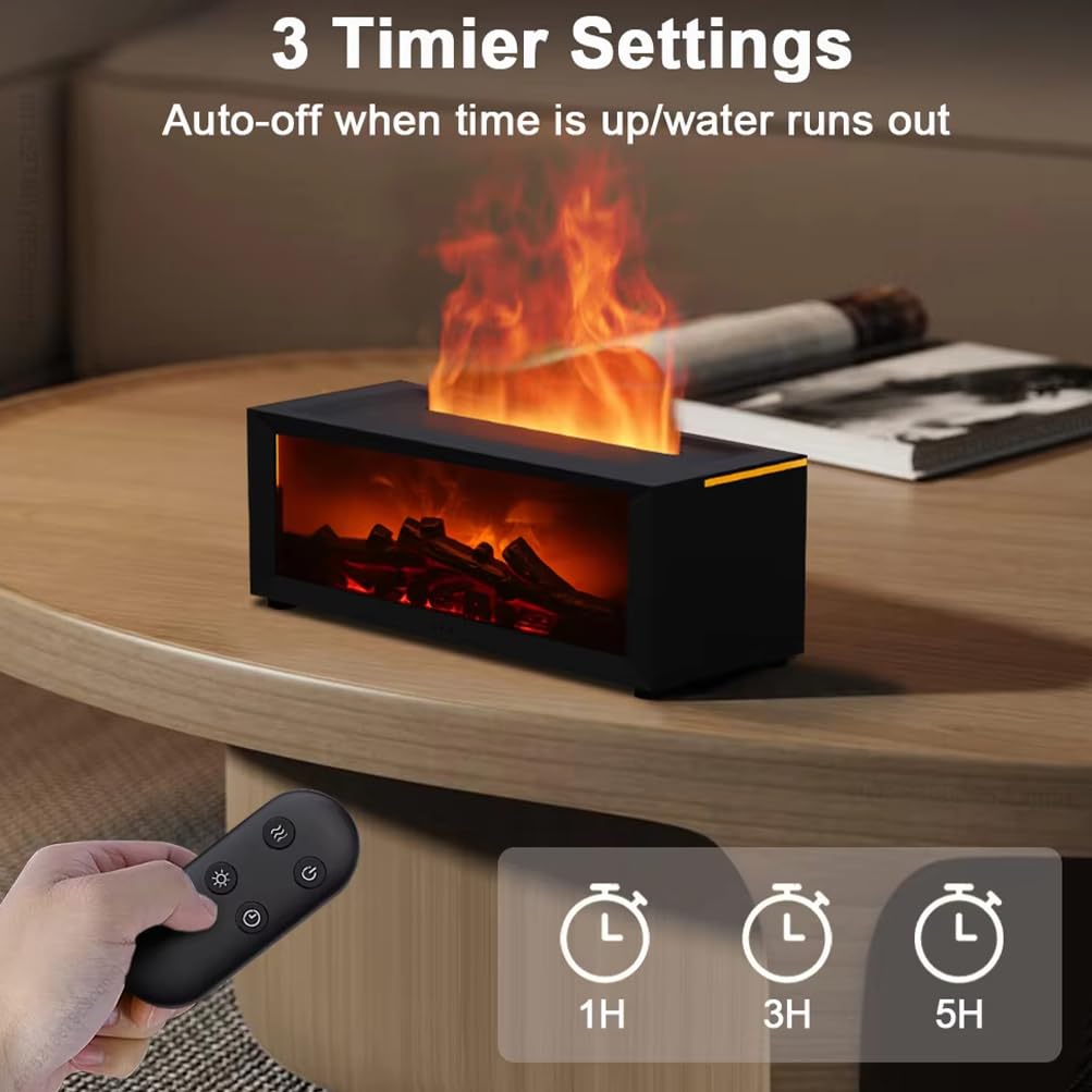 Akcesoria dekoracyjne do domu, mini dyfuzor olejków eterycznych z płomieniem 3D, nawilżacz, timer, 150 ml, lampka nocna LED 7 kolorów, tee