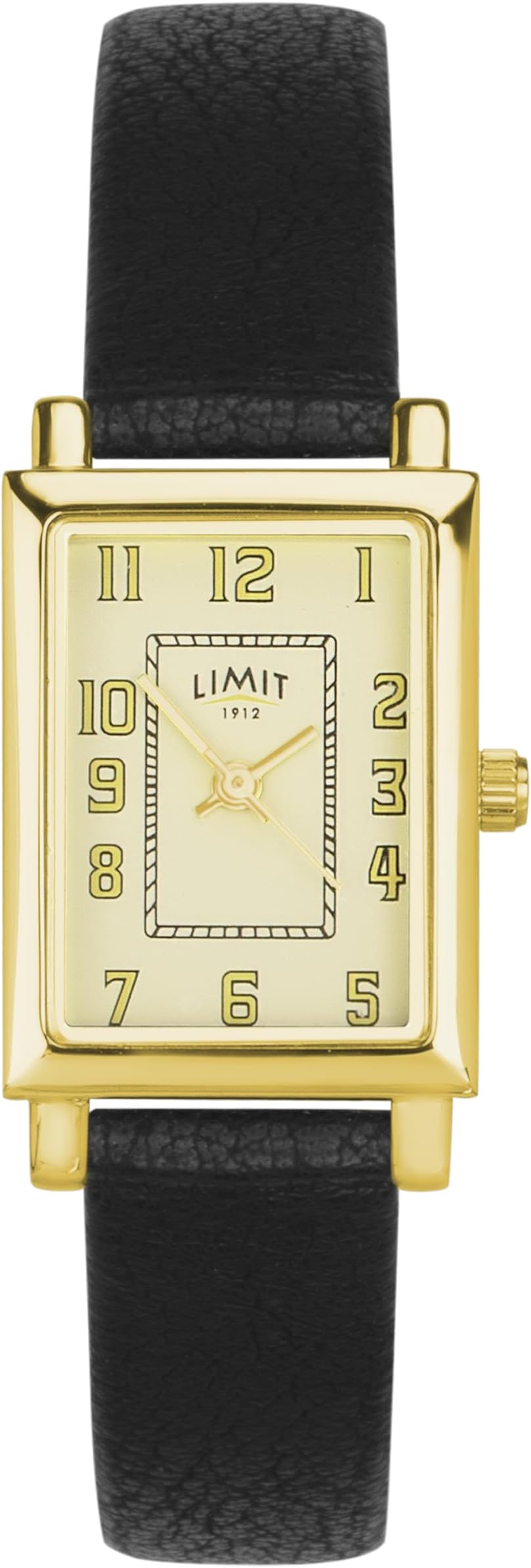 Ladies 20mm Rectangular Gold-Plated Watch Black PU Strap Matte Dial Mineral Glass