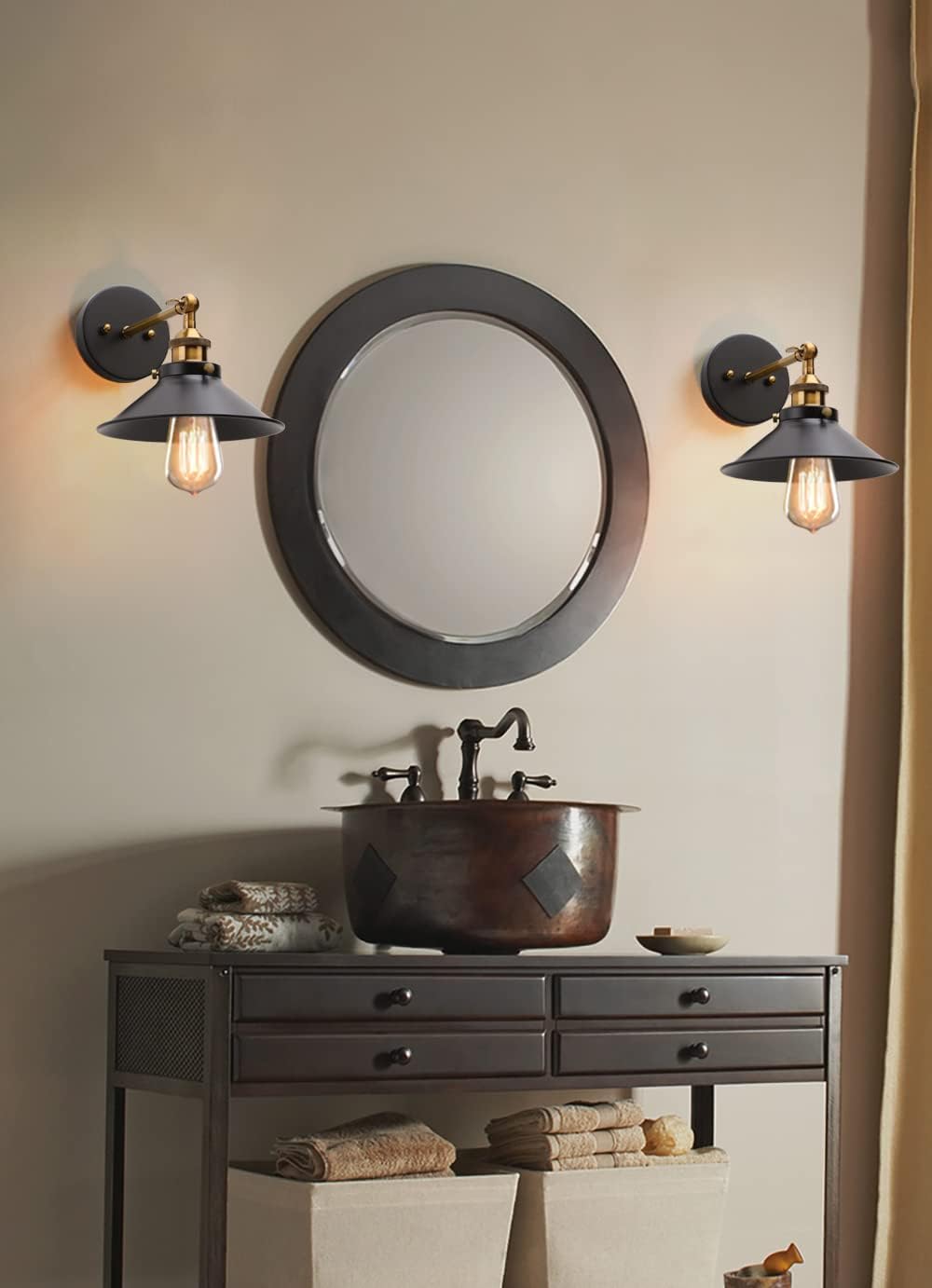 PERMO Vintage Industrial Metal Wall Sconce Lighting 180 Degree Adjustable Wall Lamp (Antique Black)