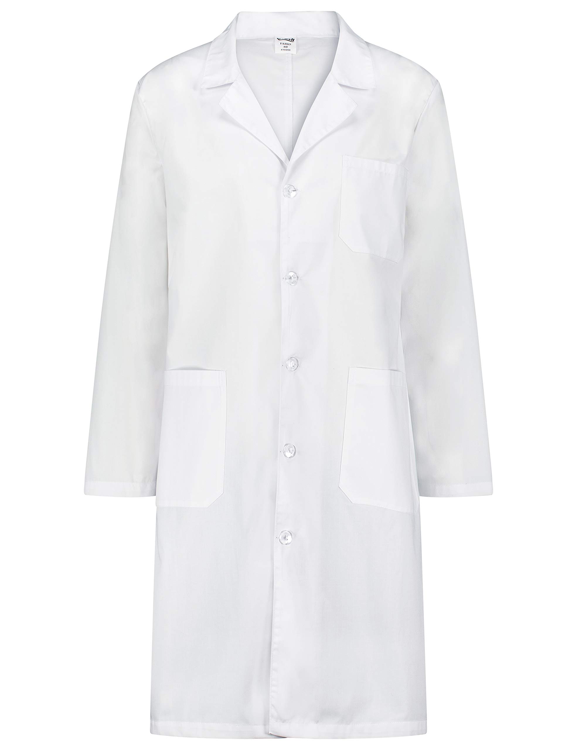 B-well Fabio Camice da Laboratorio Uomo Bianco Abbigliamento da Lavoro e Divise Camice Uomo Maniche Lunghe e 3 Tasche e Fissaggio con Bottoni