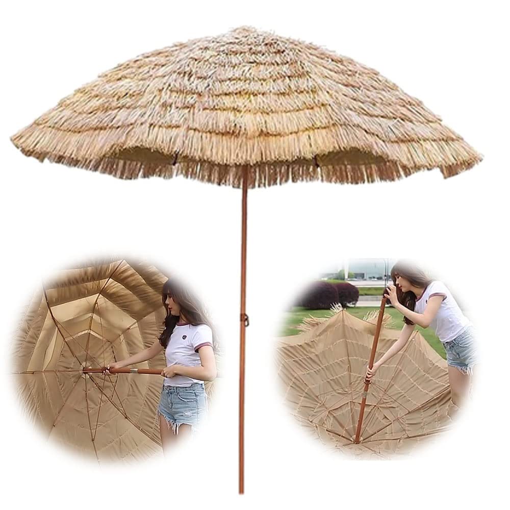 Parasol hawaïen portable rond de 1,8m en chaume pour ombrager votre jardin