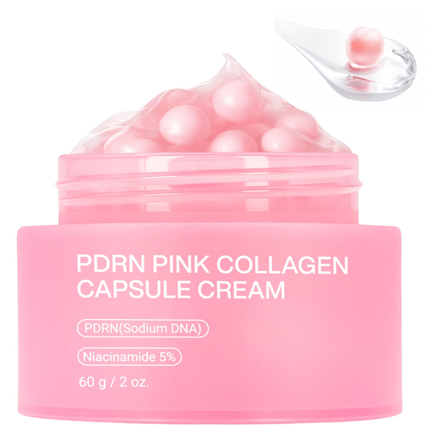PDRN Pink Collagen Capsule Cream – Salmon PDRN - Dual Texture Barrier Repair Moisturizer | Salmon DNA + 5% Niacinamide 2oz