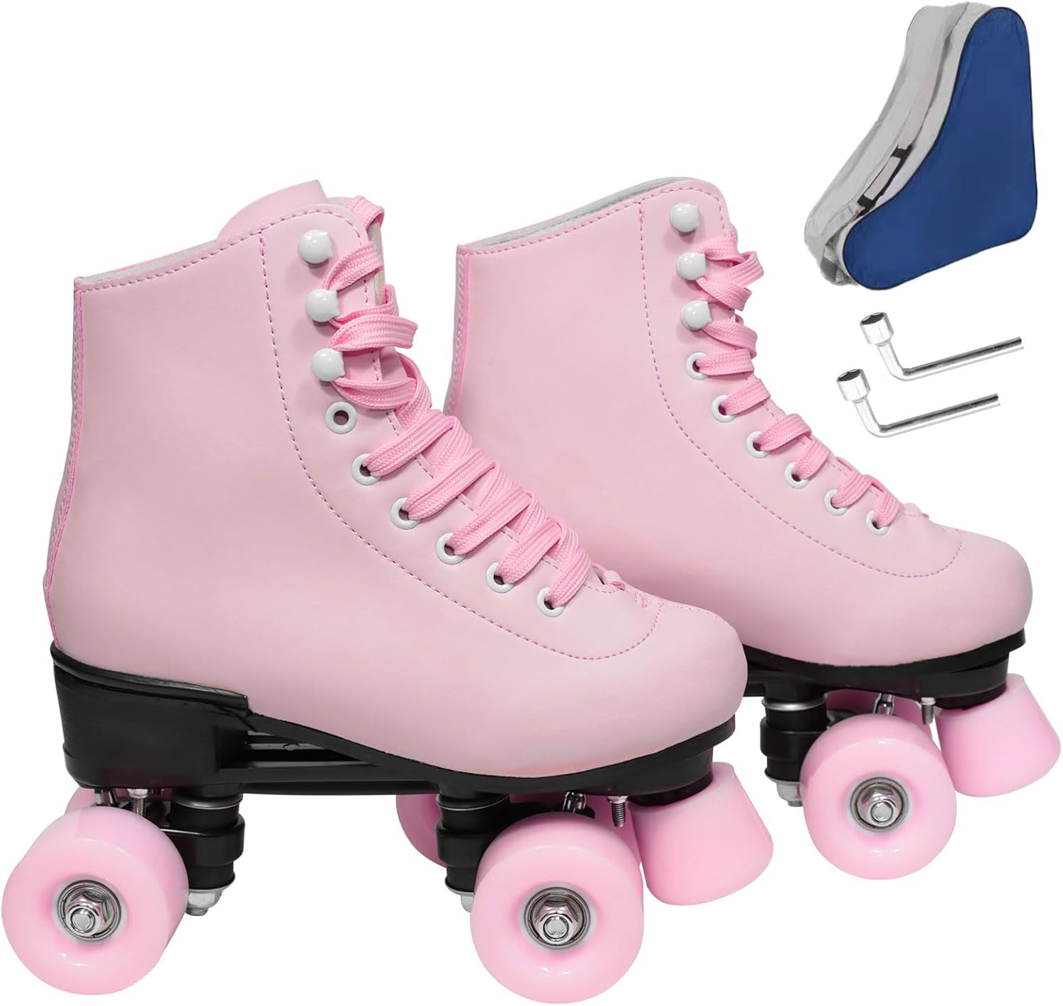 Wiwiy Roller Skates for Women and Men - Adjustable Four Shiny Wheel Skates for Outdoor Indoor Use Women's 6.5 / Men's 5.5 Pink