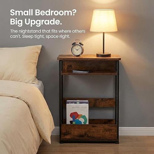 Miniatura 6 de Mesa auxiliar estrecha, mesa auxiliar delgada de 3 niveles con estante de almacenamiento, moderna mesa auxiliar delgada para espacios estrechos y