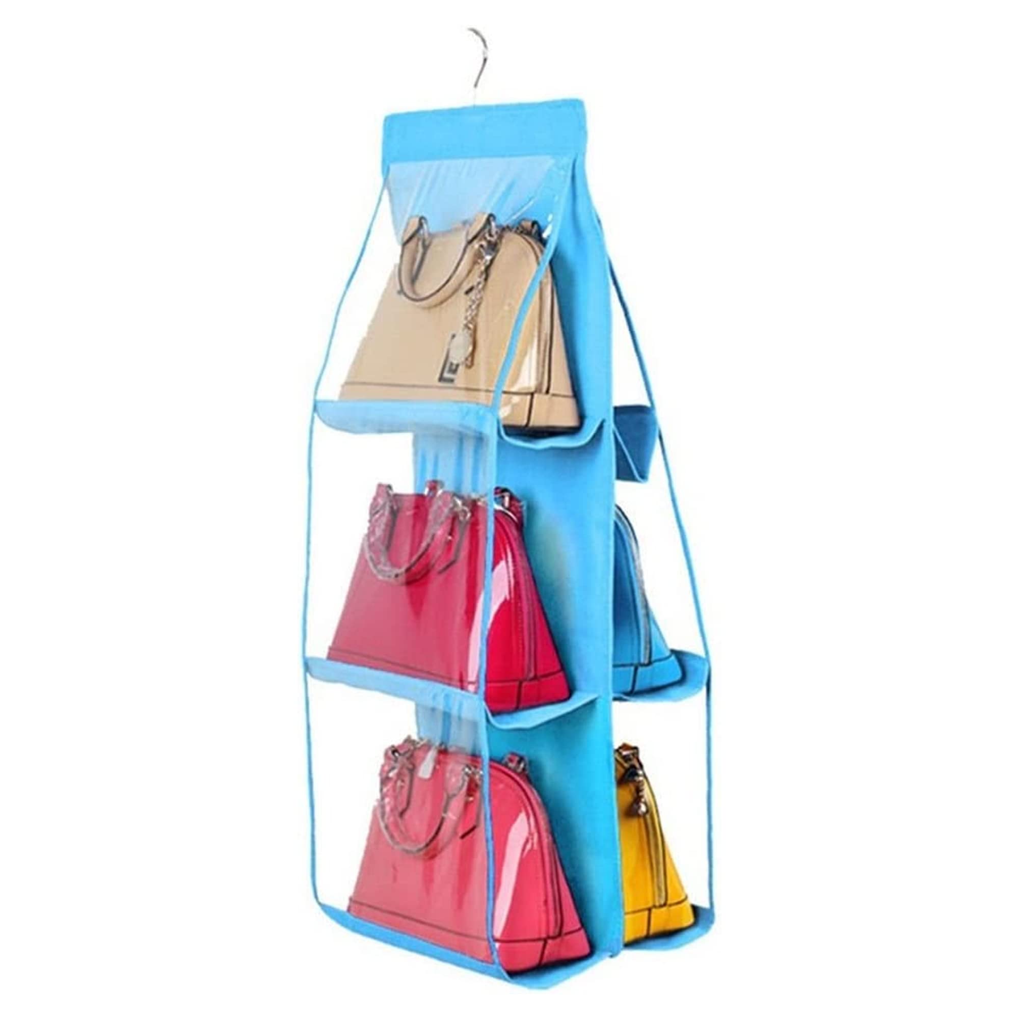 Sulfar Handbag Hanging Organizer | 6-Pocket Clear Purse Storage with Anti-Dust Cover | Closet Rack Hanger to Save Space & Keep Bags Organized
