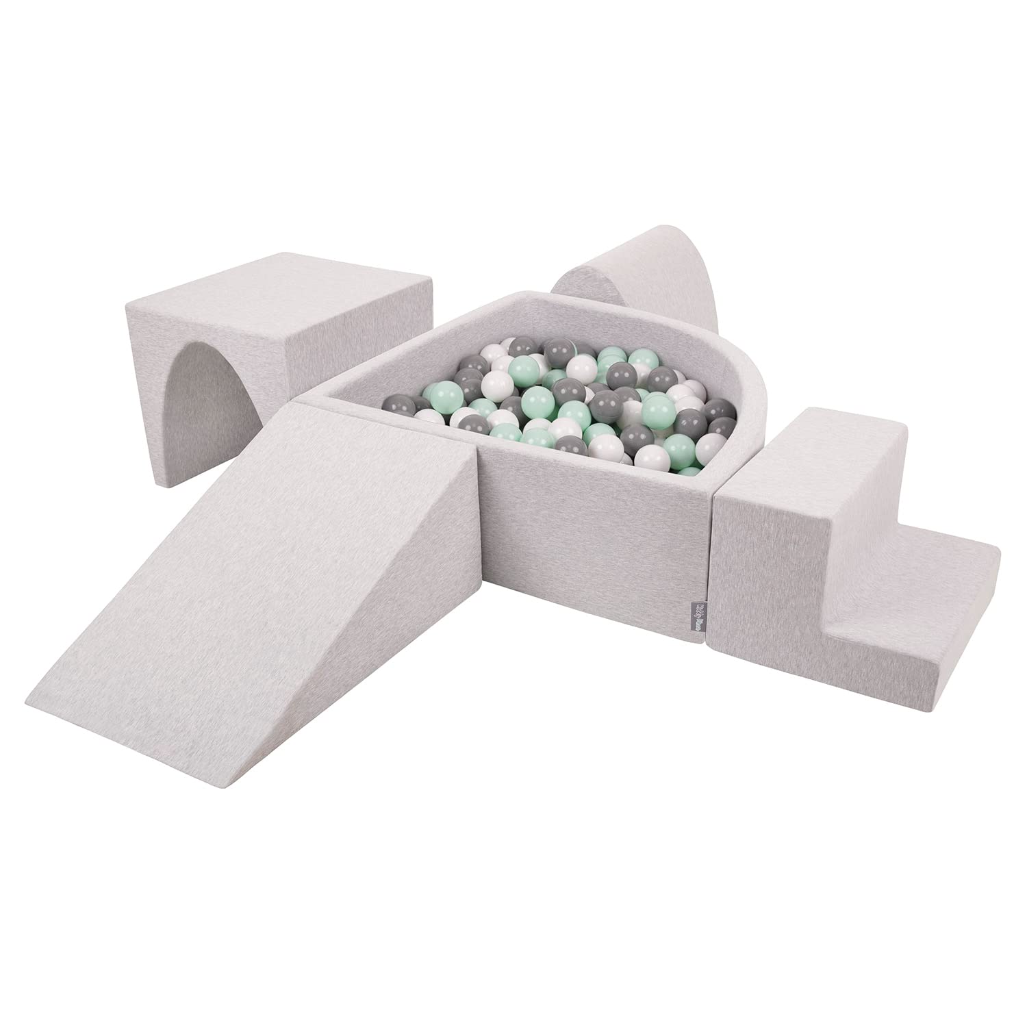 KiddyMoon Aire De Jeux en Mousse avec Quart Angulaire Piscine À Balles (200 Balles) pour Bébé, Gris Clair: Blanc/Gris/Menthe