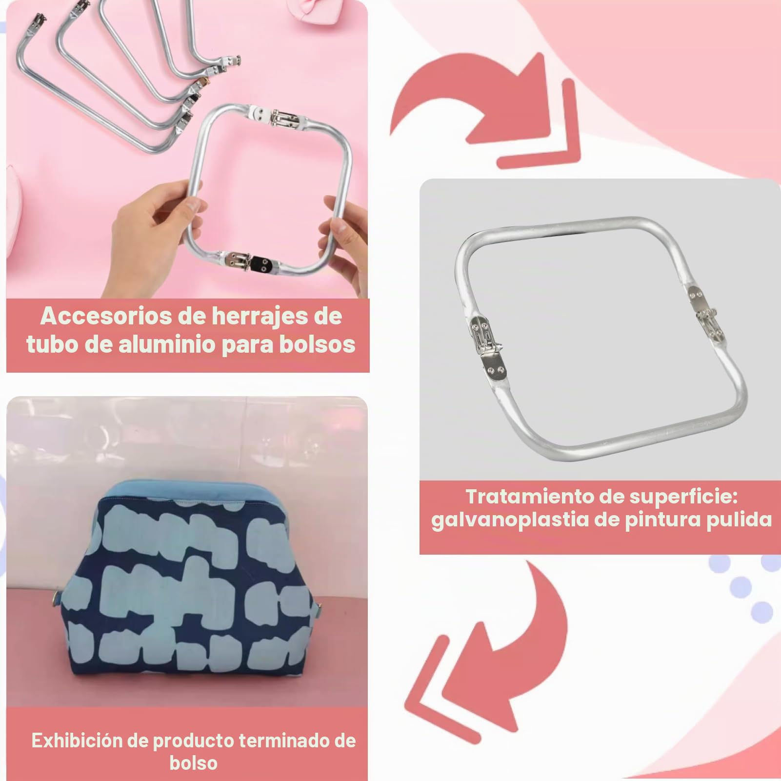 2 PCS Bolsas con Cierre de Gancho y Marco en U (20 x 9,2 cm) para DIY, Cierres de Gancho y Beso en Aluminio, para Bolsos de Noche y Organizadores, Sistema de Cierre para Creaciones Personalizadas (2)