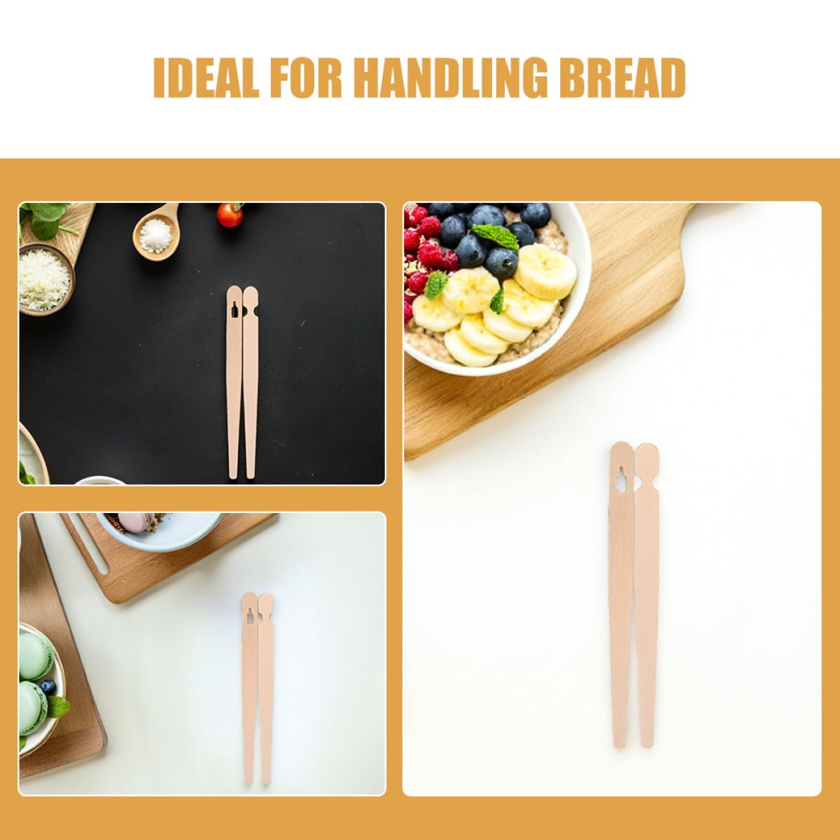 ABOOFAN 200 Paires Pinces Cuisine en Bois Khaki pour Petits Apéritifs et Snacks, Design Plat Élégant, Prise Facile Antidérapante, Usage Quotidien et Repas Variés