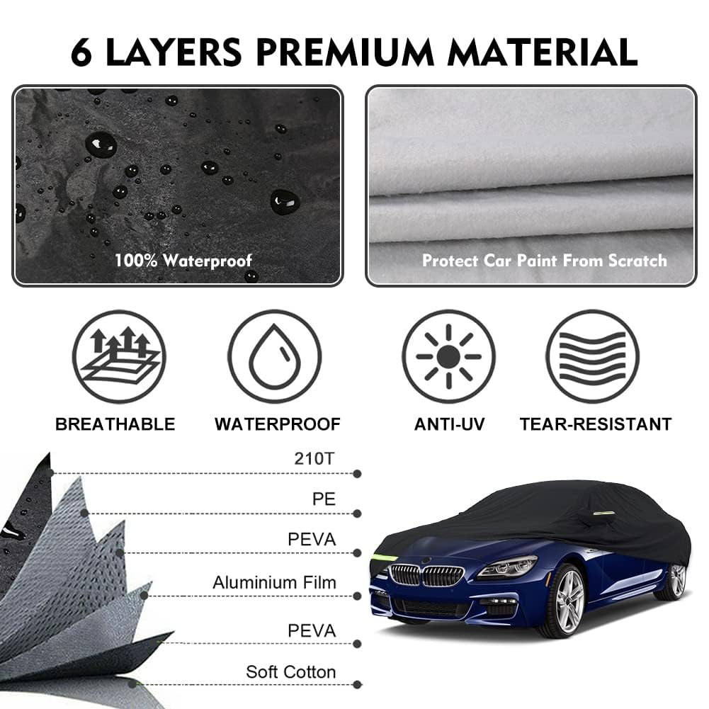 Waterproof Car Cover Replace for BMW 7 Series 2010-2025 210T All Weather Black Car Covers with Inner Cotton — view 3