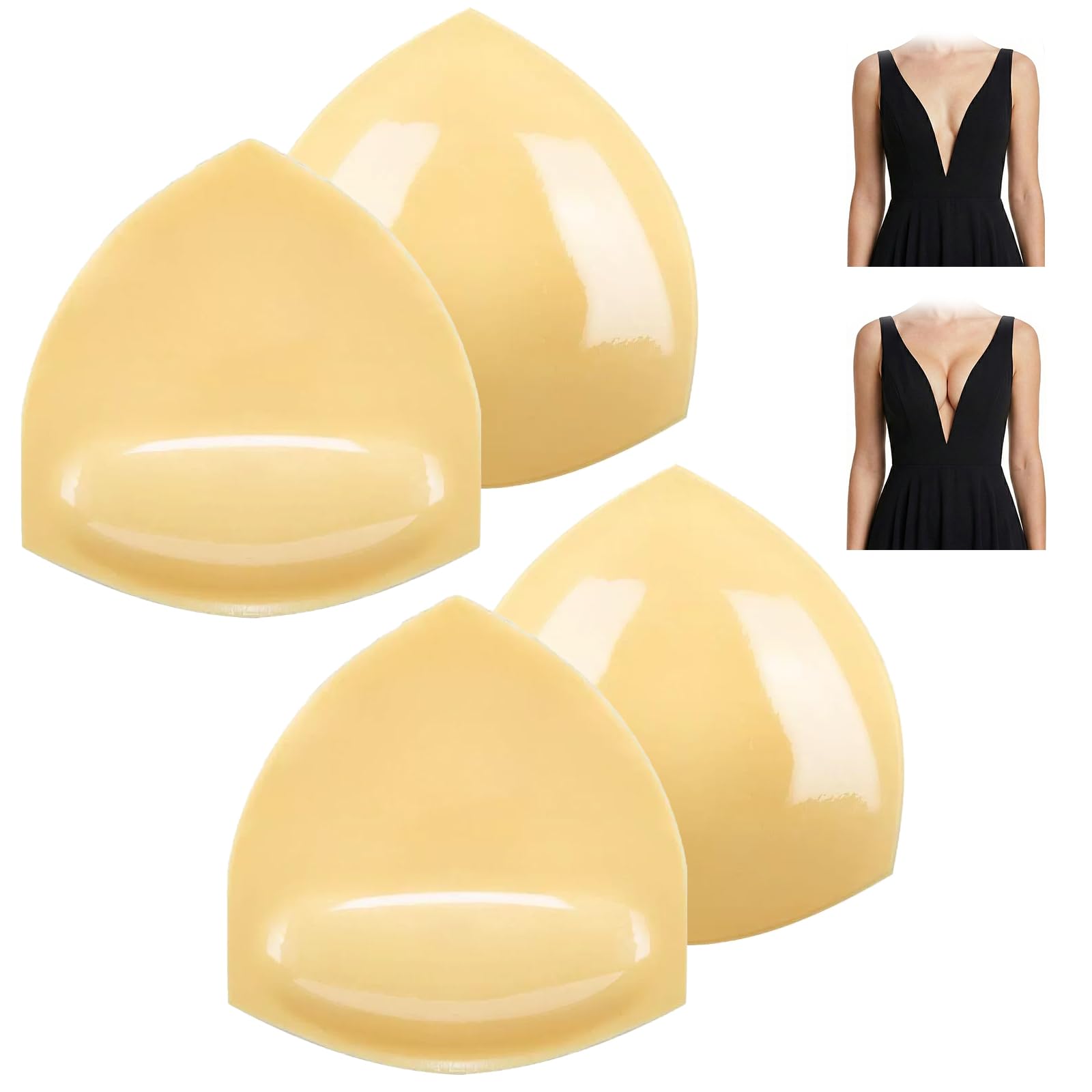 Bettinay 2 Pairs Bra Inserts Push Up, Reusable Double Sided Thick Sticky Breast Pads
