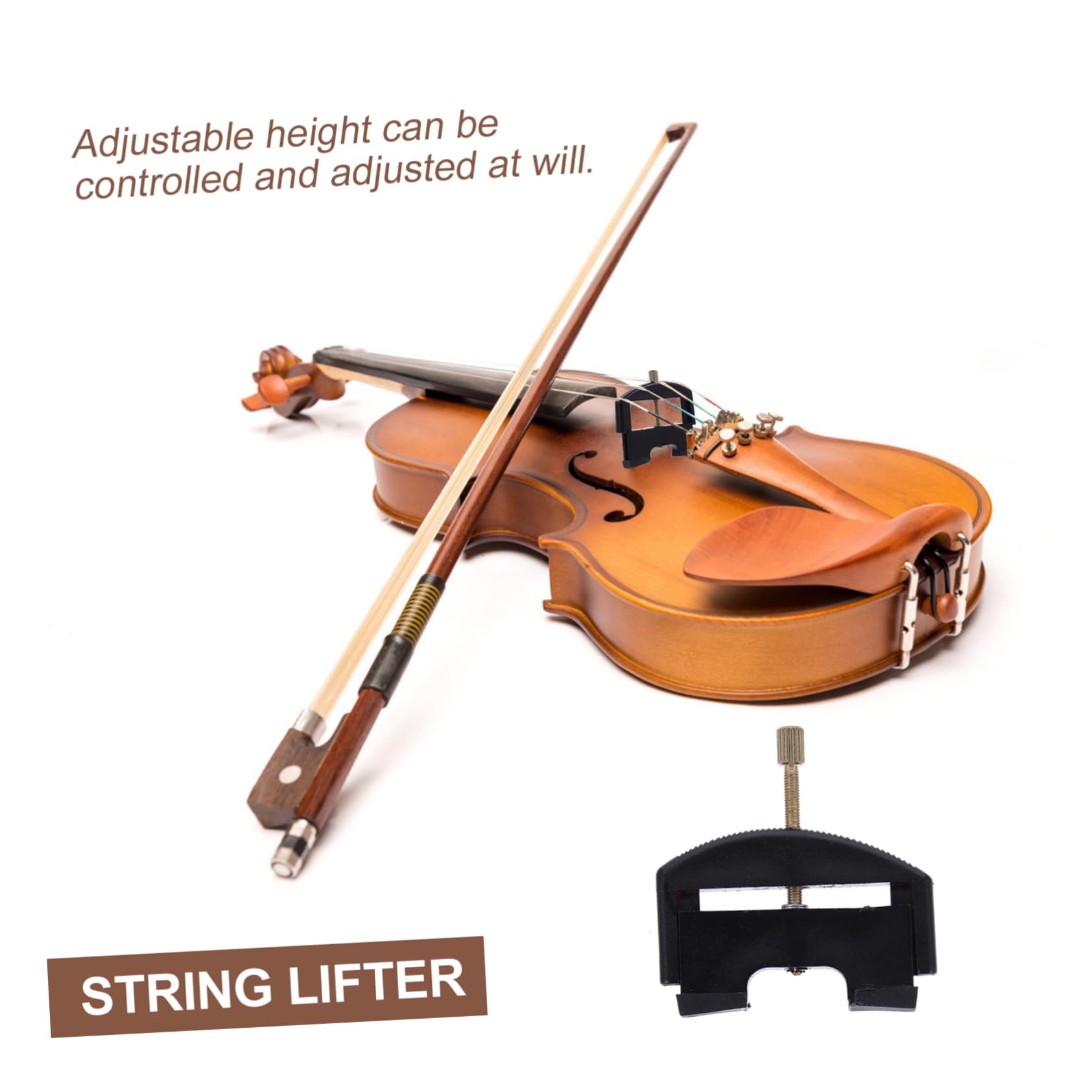 Sollevatore per Corde di Violino Nero 1/4-4/4 Altezza Regolabile | Strumento per Ponte del Violino, 1 Pezzo, Plastica Finitura in Ferro, Aspetto Gradevole e Pratico