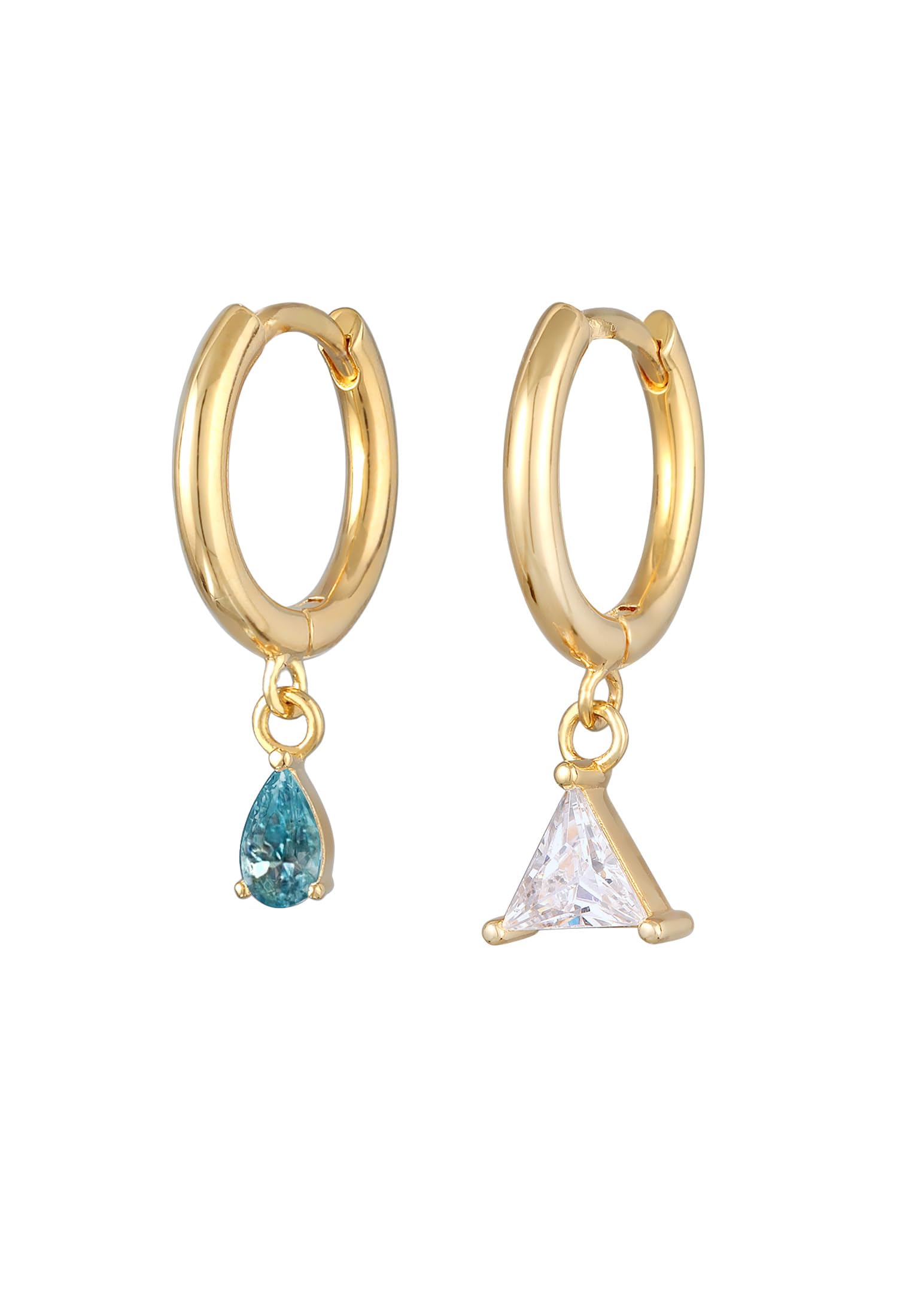 Elli Earrings Ladies Creoles Pendant Drop Triangle Gold Coloured with Crystals