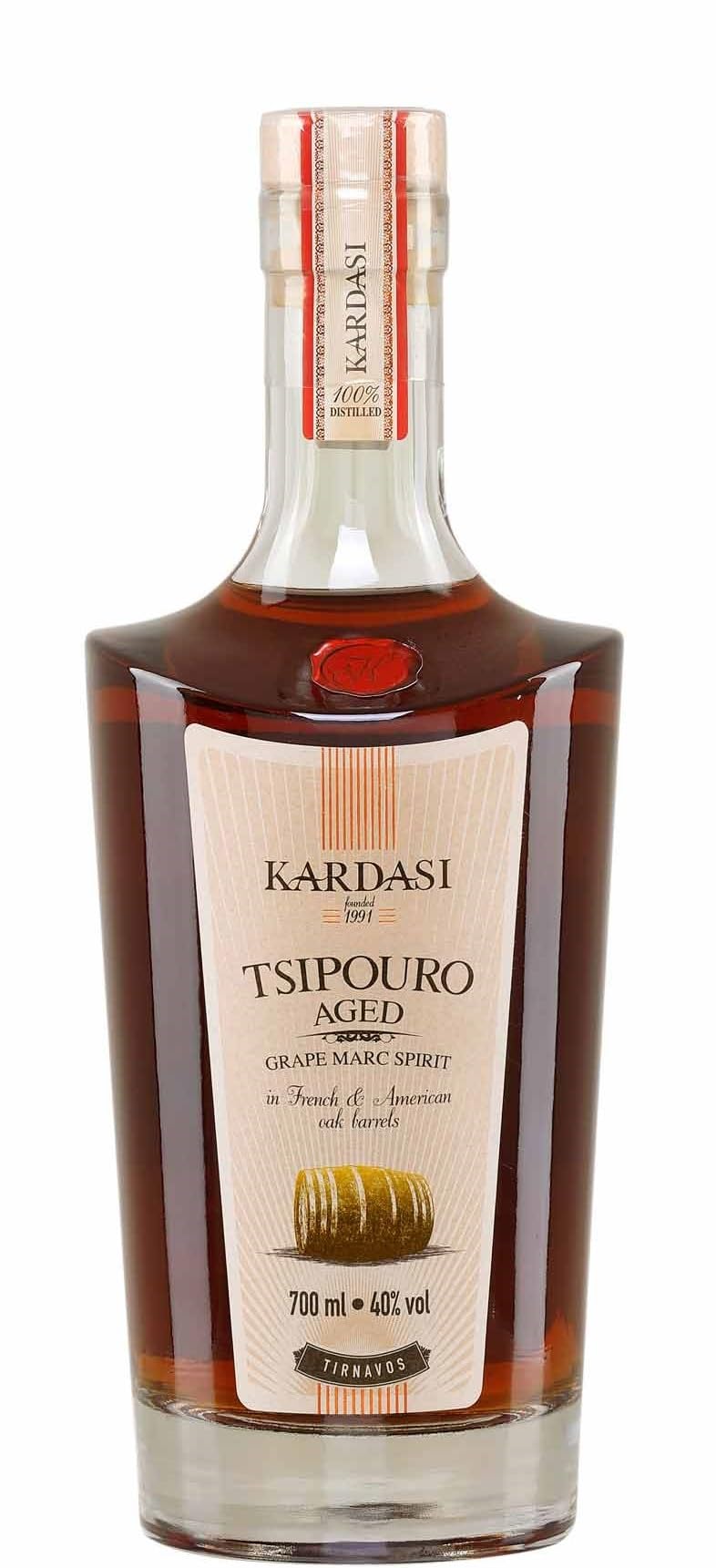 Premium Tsipouro Tirnavou aged 40% 0,7l Kardasi | 24 Monate Fassreife | Edel-Tresterbrand aus Griechenland