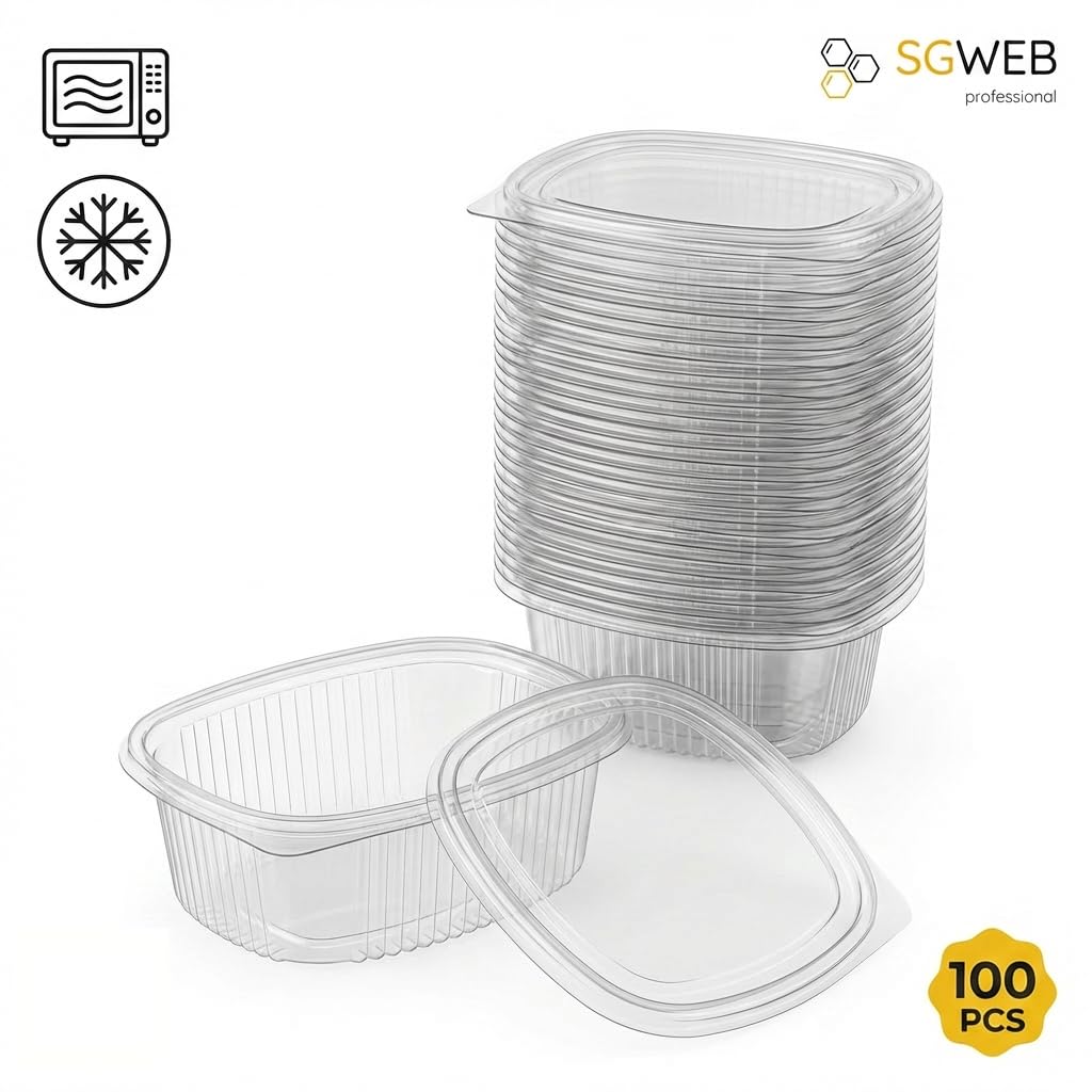 Contenitori Ermetici per Alimenti [100 Pezzi] 500ml - Vaschette in Plastica per Alimenti Usa e Getta, Contenitori per Freezer Monoporzione e Microonde, Vaschetta Ovale con Coperchio