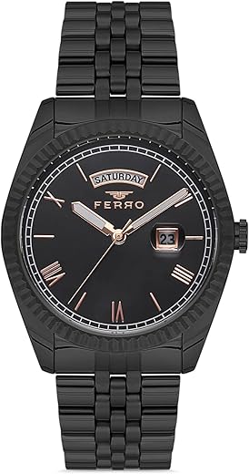 Ferro Aversa Analog Round Dial Men’s Watch with Bracelet Strap and Date Function