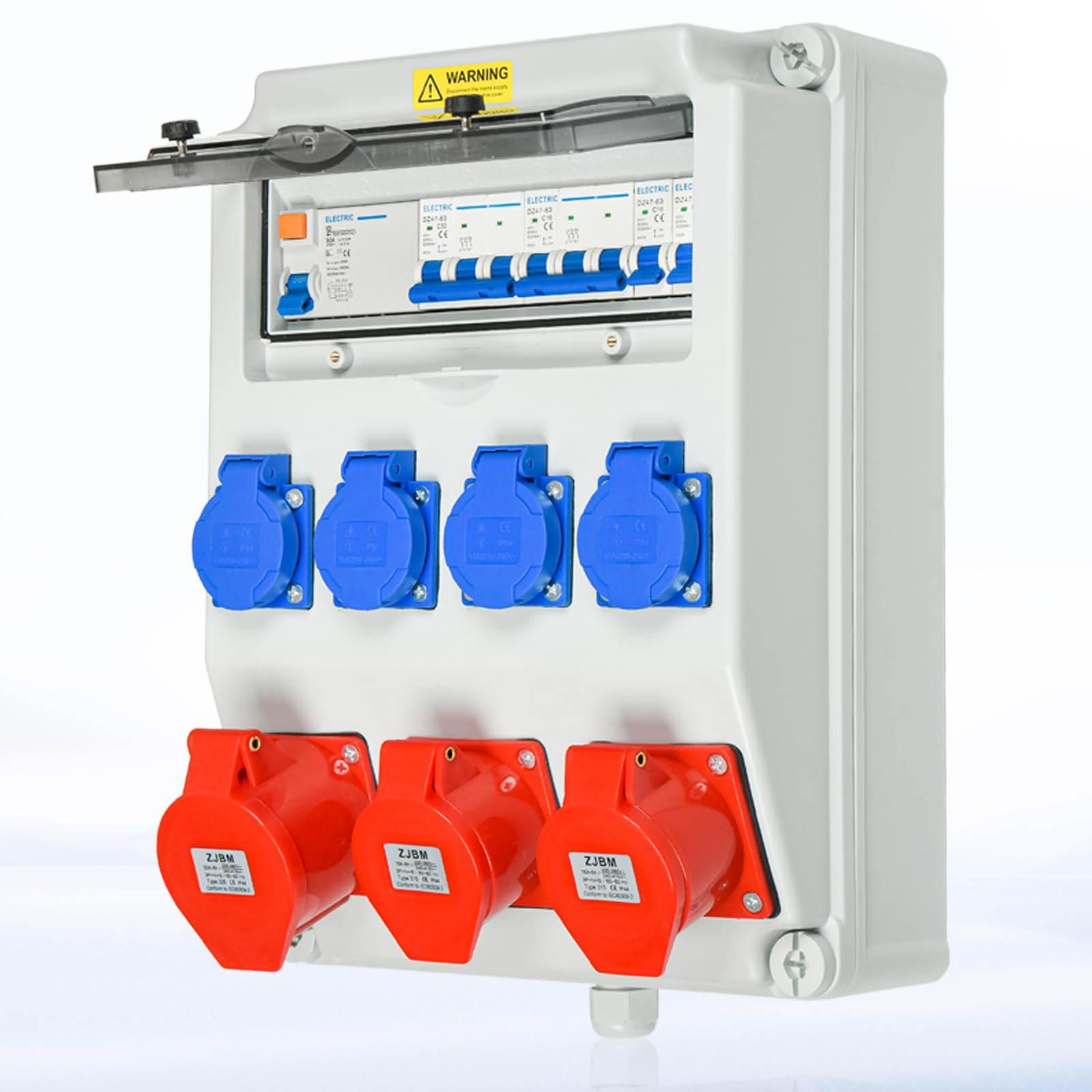 Stroomverdeler CEE-distributeur IP44 Adapter Wandverdeler voor wandmontage wandcontactdoos voor de bouwplaats 1x32A 3x230V met 3-fase elektriciteitsmeter