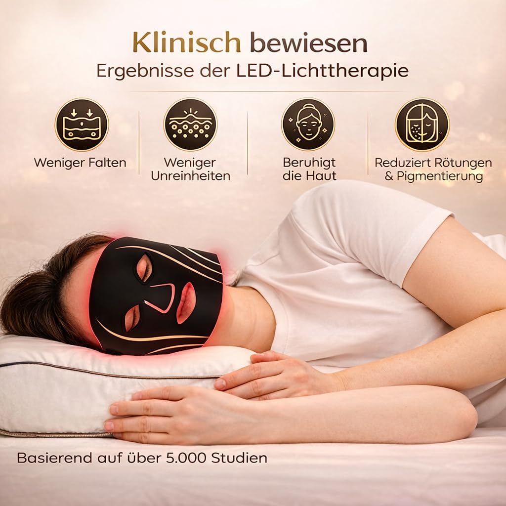 LED Lichttherapie Gesichtsmaske mit 7-Farben, Wiederaufladbare Fernbedienung Nahinfrarotlicht Kabellose Falten & Hautverjüngung Hautpflege für zu Hause