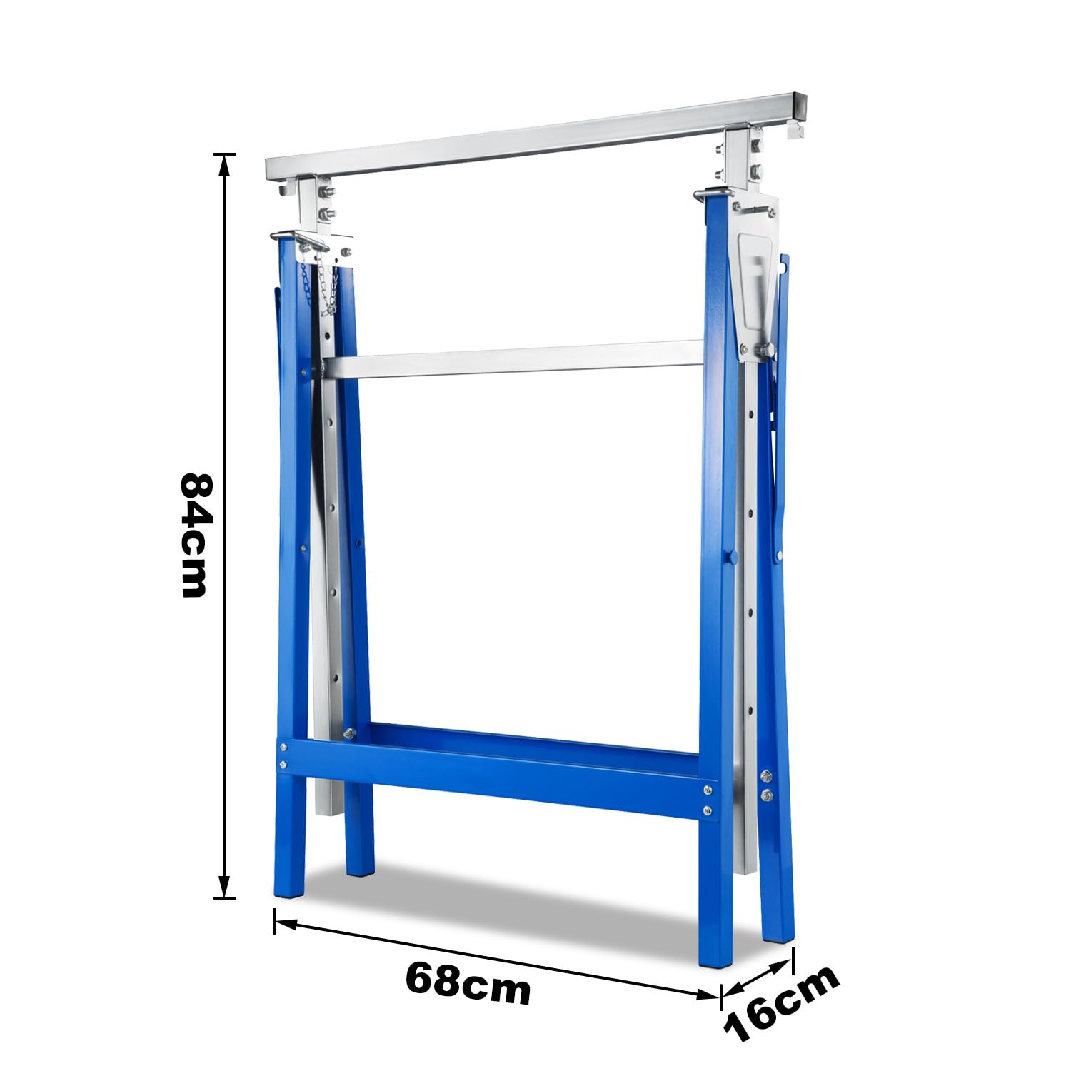 Juego de 4 caballetes de trabajo ajustables 80-130 cm, color azul | 200 kg de capacidad de carga, tubo de acero Q195, 7 niveles ajustables, andamios para taller, garaje, renovación