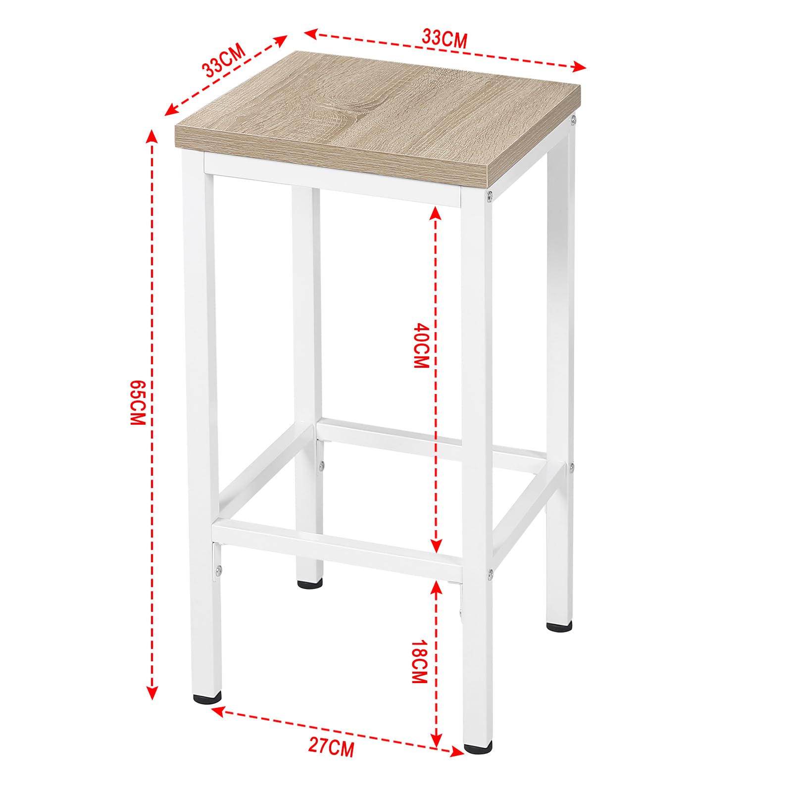 EUGAD Juego de 2 Taburete de Bar, Taburetes Altos Cocina, Asiento Cuadrado, para Bar, Cocina y Comedor, Madera y Metal, Roble Claro