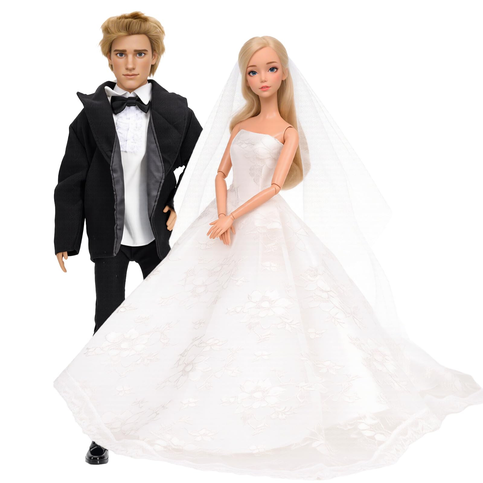 Amazon.com: BARWA Wedding Set White Wedding Dress with Veil and Formal Suit  Outfit for Boy & Girl Dolls : Toys & Games