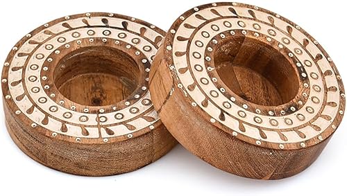 Miniatura 3 de Portavelas de madera de acacia, juego de 4 centros de mesa para mesa de comedor, boda, fiesta (3.5 x 3.5 x 1 pulgadas)