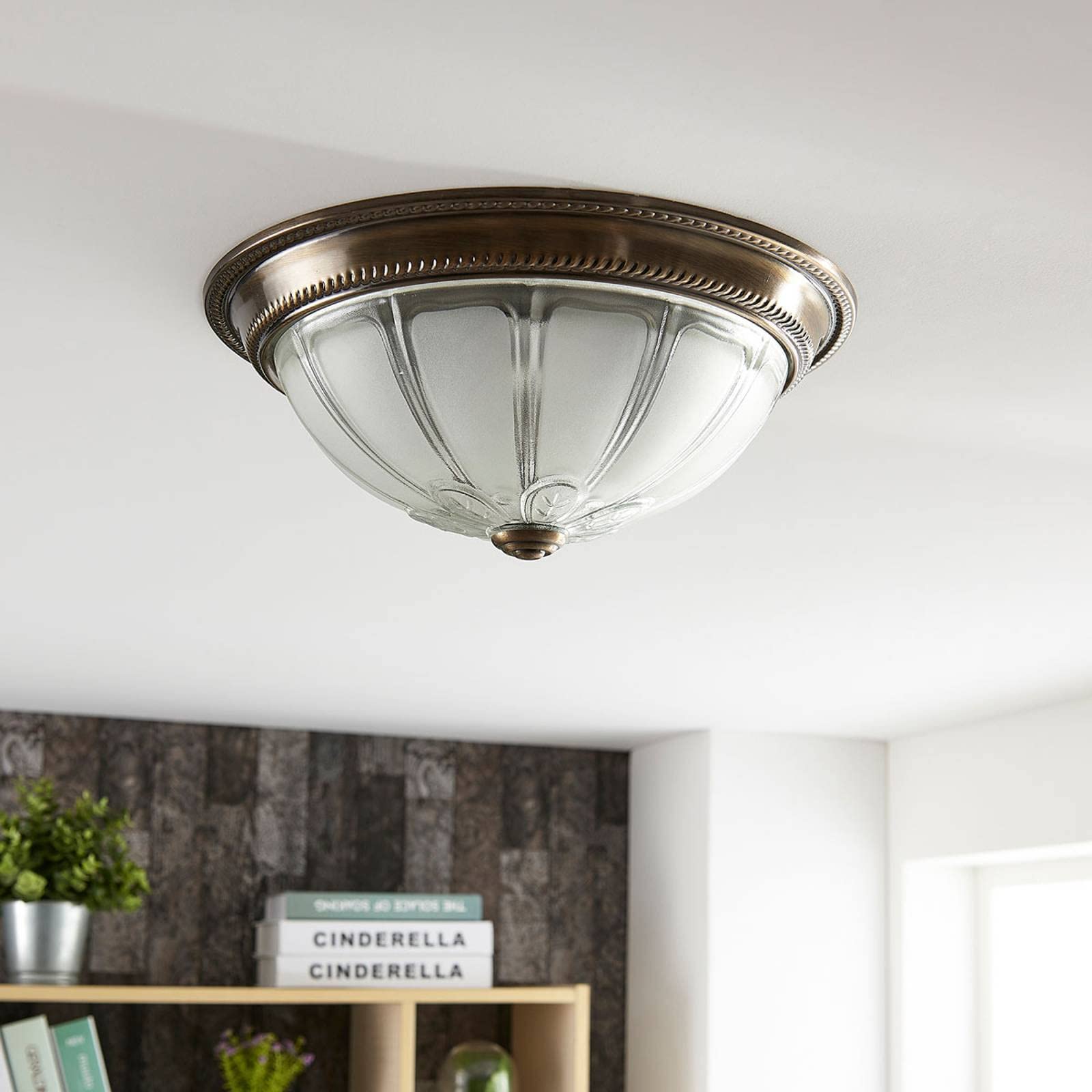 Lindby lampa sufitowa LED 'Henja' z mo¿liwo¶ci± ¶ciemniania, stylantyczny, m. in. do salonu, jadalni, kolor br±zowy, mosiê¿ny, szk³o