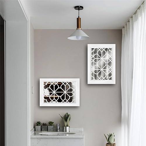 Miniatura 7 de Wocred Juego de 2 espejos rectangulares de pared, hermoso espejo rústico de estilo rústico, espejo de entrada de color blanco para renovación de