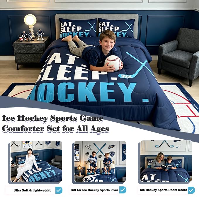Image of Feelyou Ice Hockey Bedding Set Toddler Size 3Pcs for Boys Girls Women Men