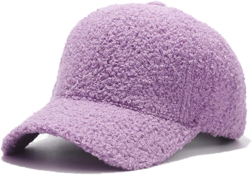 Avilego Winter Baseball Cap for Women Lamb Wool Solid Color Warm Baseball Cap for Outdoor Travel