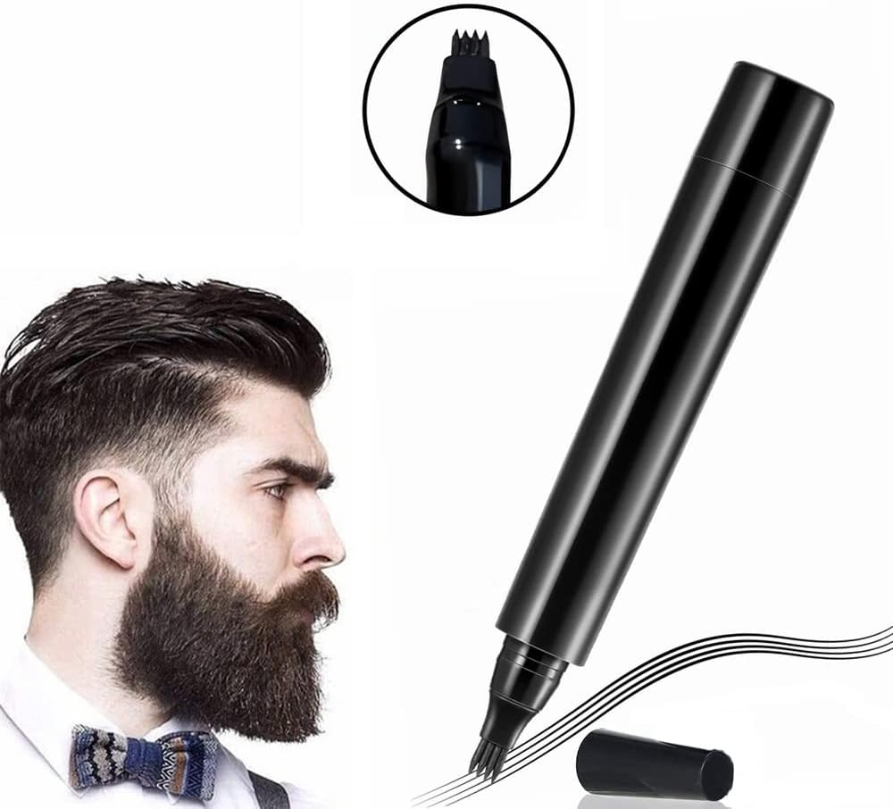 Water Proof Beard Color Pencil For Men, Long Lasting Coverage, Male Mustache Repair Shape, Beard, Moustache & Eyebrows, Micro-Fork Tip For Seamless Application (Pack of 1) - Black